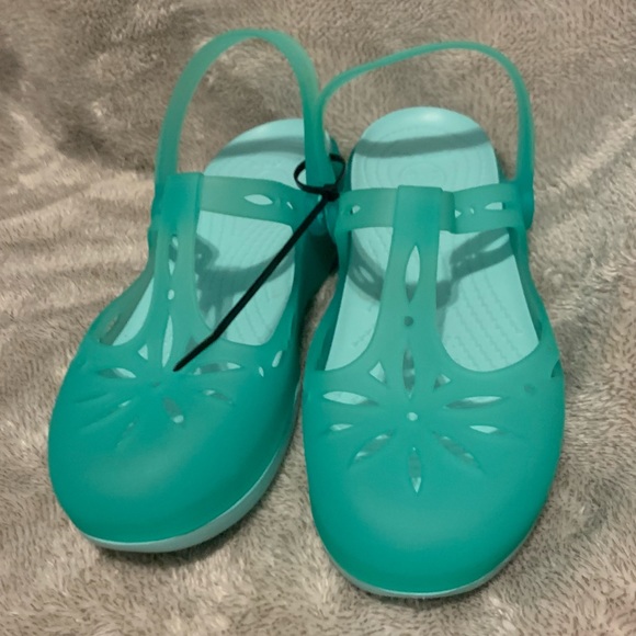 RARE NWOT Crocs 202455 Carli Cutout Jelly SlipOn Shoes Mint Blue Women's Size 7 - Picture 1 of 5
